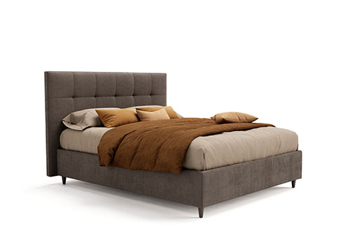 cama tapizada con cabecero textil de cuadros