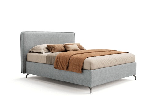 Cama textil blanca con cabecero redondeado de diseño
