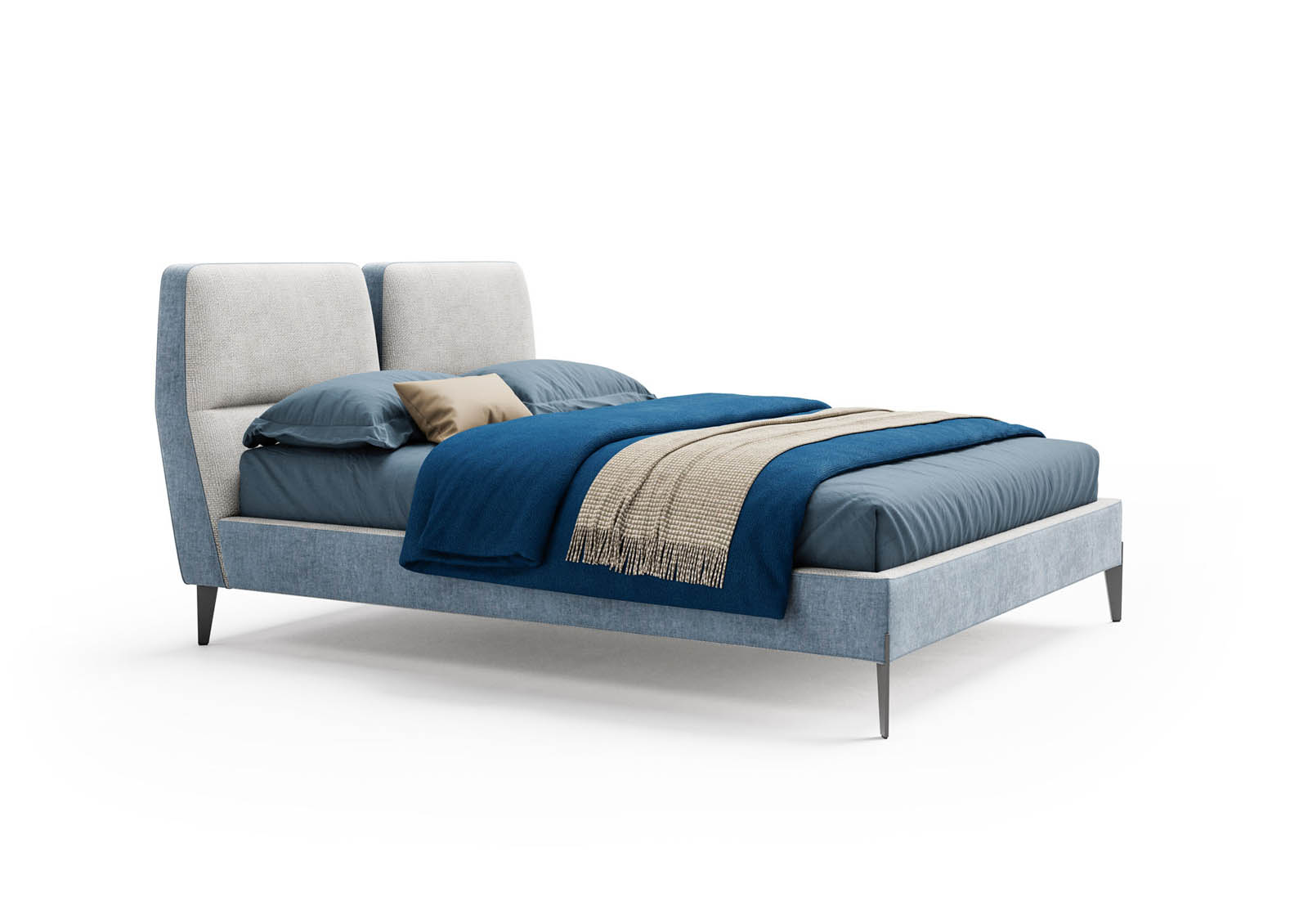 cama con cabecero aìzado blanco y azul