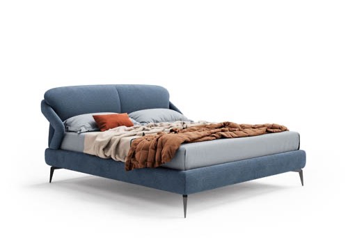 cama tapizada azul yceleste con cacecero tapizado