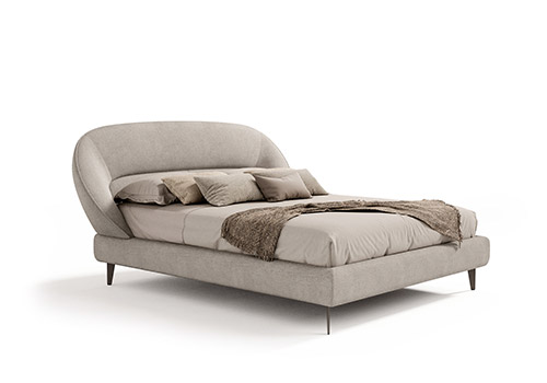 Cama textil marfil con cabecero curvo de diseño