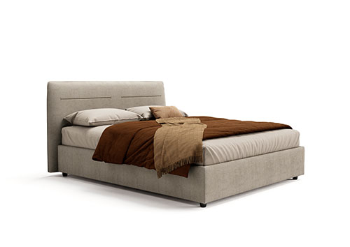 cama con cabecero blanco con sabanas rojas