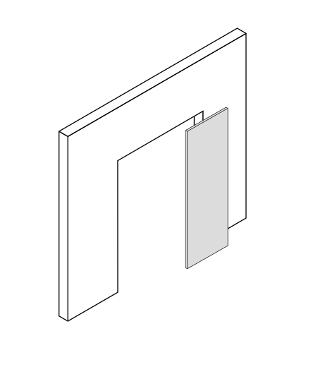 dibujo de una puerta corredera que pasa por fuera de la pared
