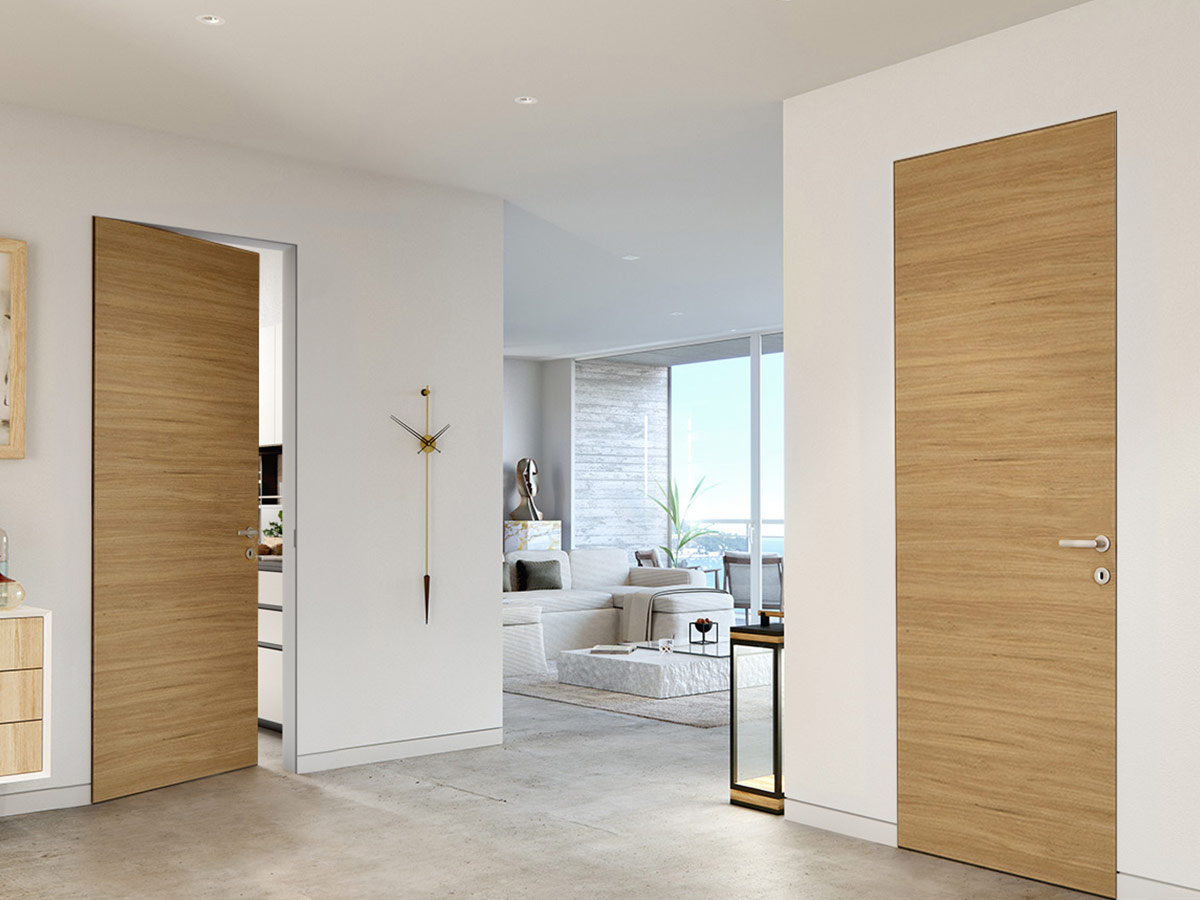 dos puertas a ras de pared en madera natural de roble